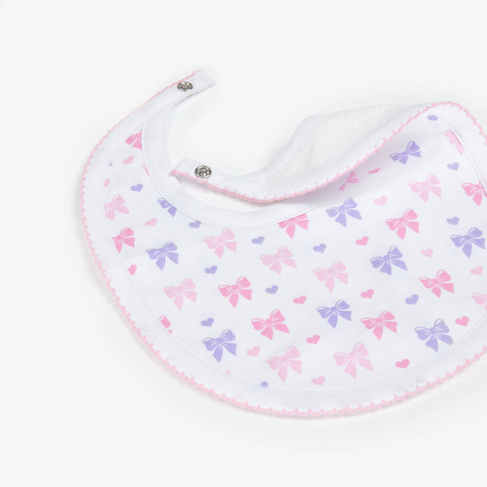 Kissy Kissy-Girls White Bows Pima Cotton Bib | Childrensalon Outlet