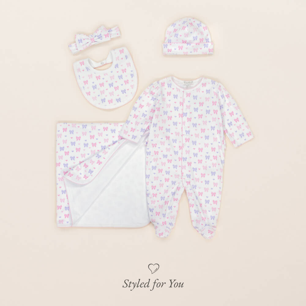 Kissy Kissy-Girls White Bows Pima Cotton Bib | Childrensalon Outlet