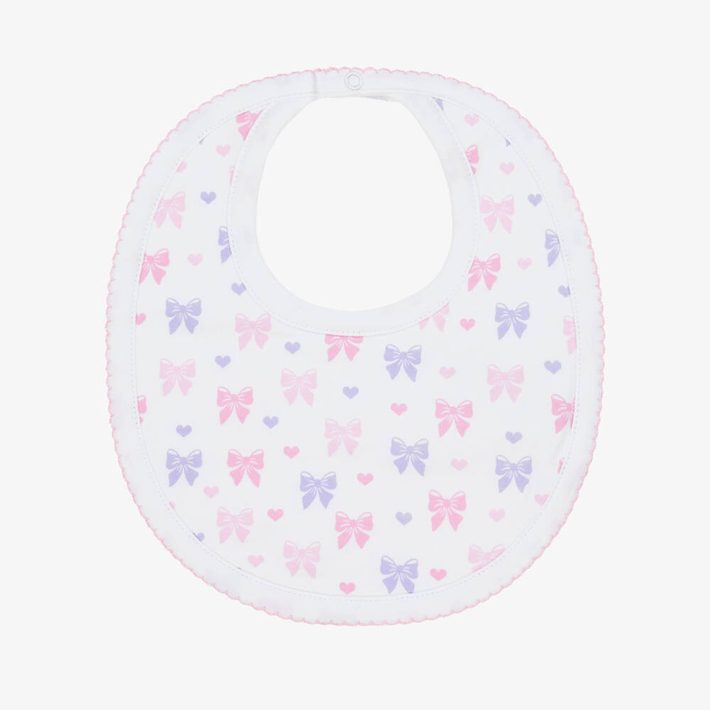 Kissy Kissy-Girls White Bows Pima Cotton Bib | Childrensalon Outlet