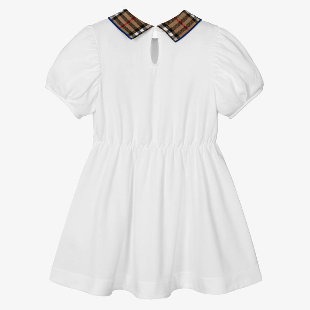 Burberry-Girls White Check Polo Dress | Childrensalon Outlet