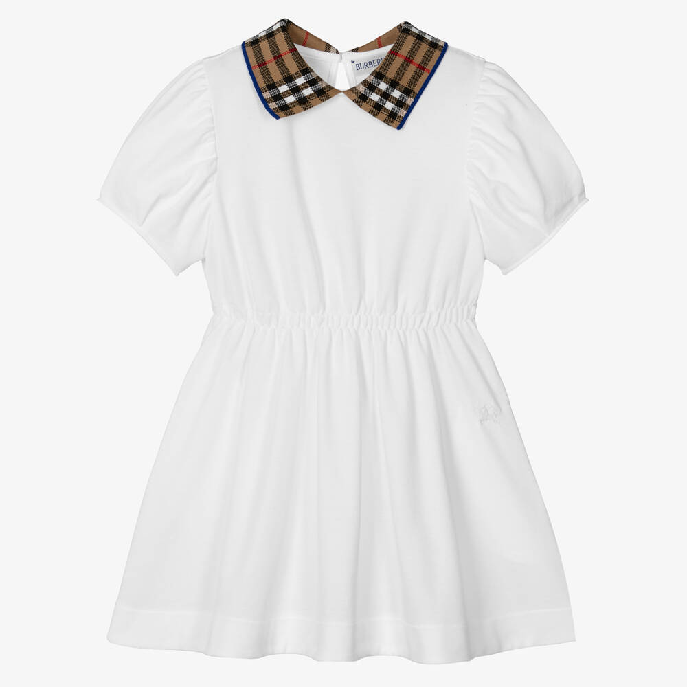 Burberry-Girls White Check Polo Dress | Childrensalon Outlet