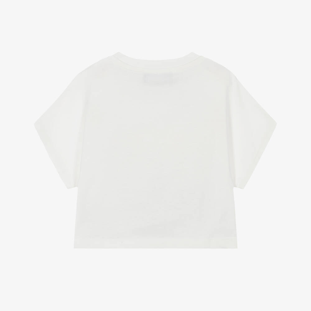 Versace-Girls White Cotton Barocco Logo T-Shirt | Childrensalon Outlet