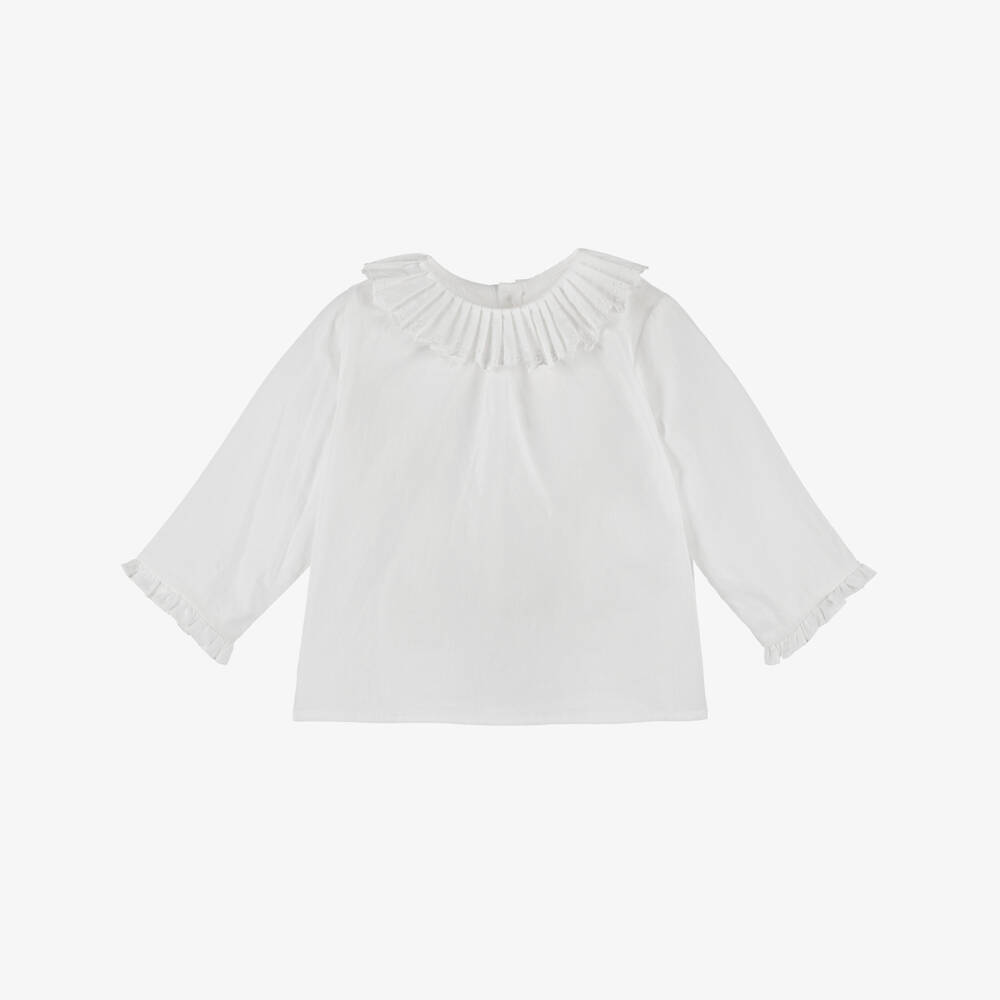 Bonpoint-Girls White Cotton Blouse with Ruffle Collar | Childrensalon Outlet