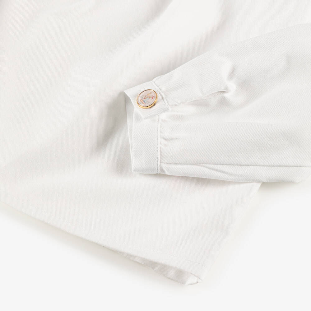 Atelier Choux Paris-Girls White Cotton Blouse with Toile De Jouy Collar | Childrensalon Outlet