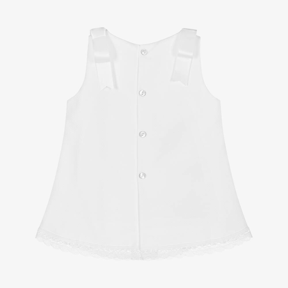 Mebi-Girls White Cotton Bow Dress | Childrensalon Outlet
