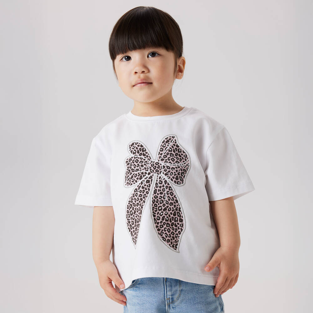 NAME IT-Girls White Cotton Bow Print T-Shirt | Childrensalon Outlet