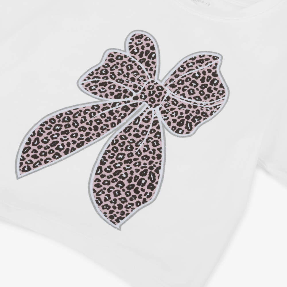 NAME IT-Girls White Cotton Bow Print T-Shirt | Childrensalon Outlet