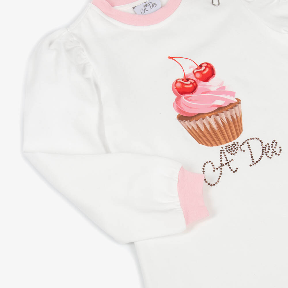 A Dee-Girls White Cotton Cupcake Sweatshirt Dress | Childrensalon Outlet