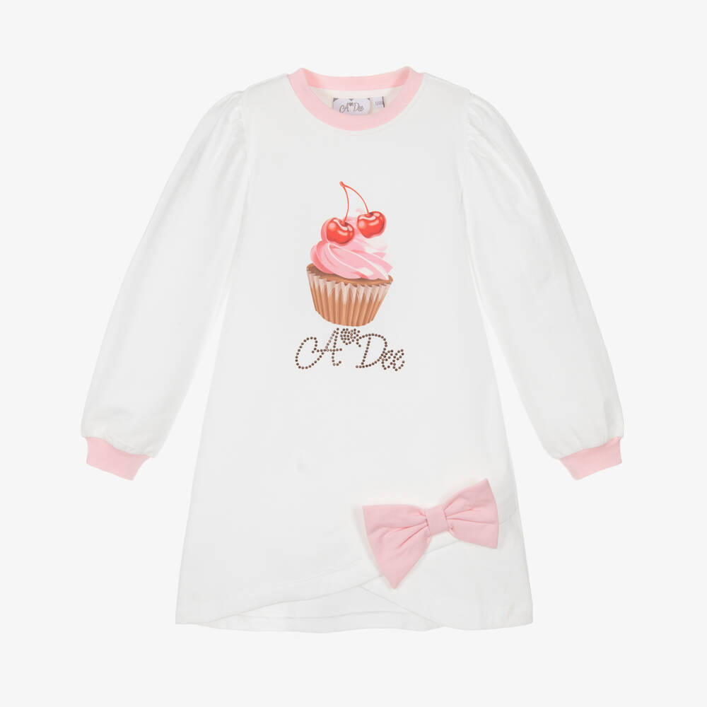 A Dee-Girls White Cotton Cupcake Sweatshirt Dress | Childrensalon Outlet