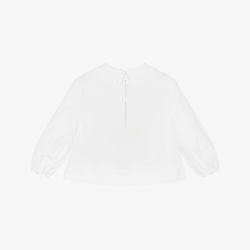 Burberry-Girls White Cotton EKD Logo Blouse | Childrensalon Outlet