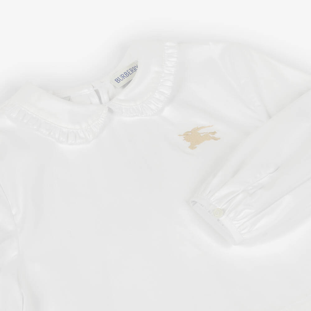 Burberry-Girls White Cotton EKD Logo Blouse | Childrensalon Outlet