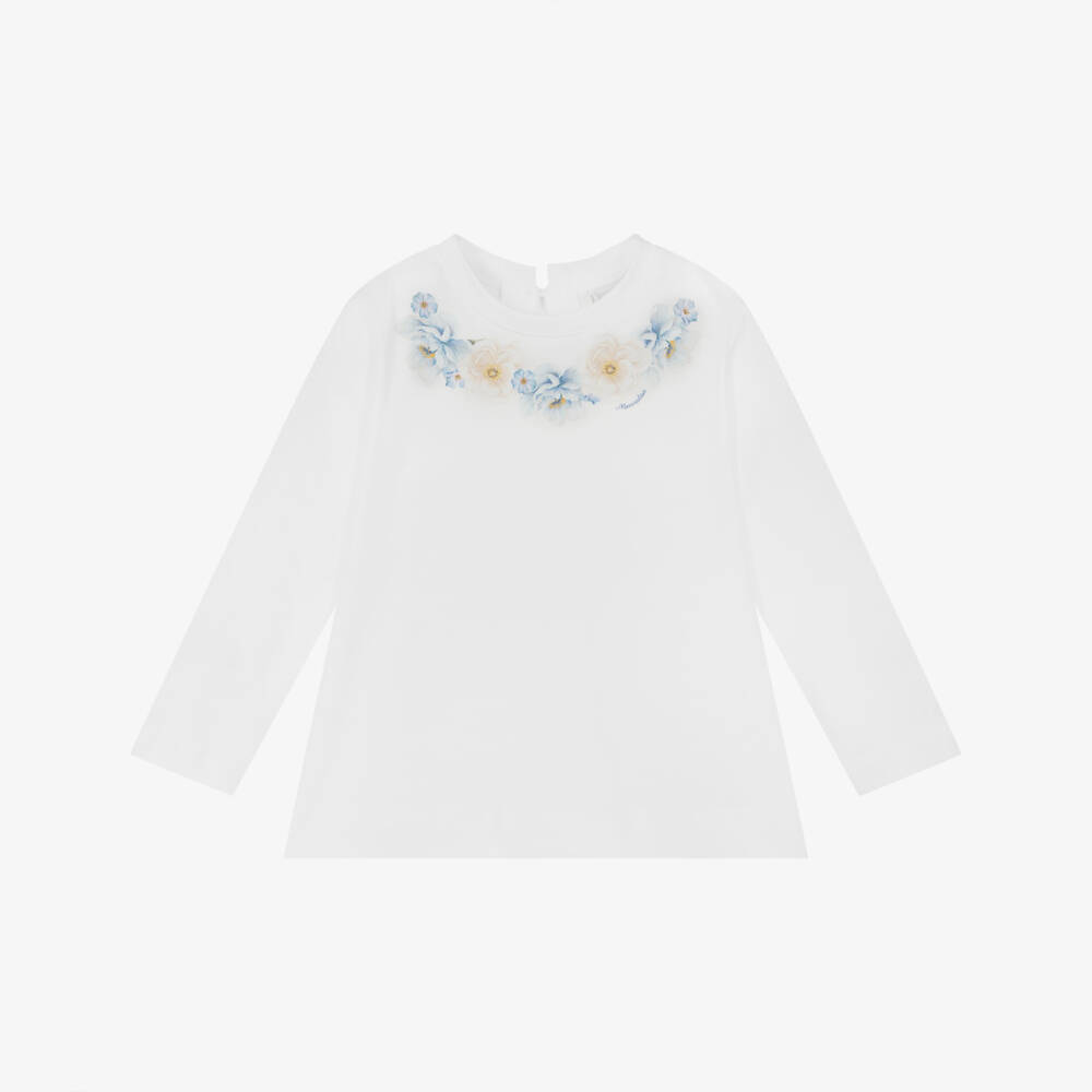 Monnalisa-Футболка из белого хлопка с цветочным узором для девочек | Childrensalon Outlet