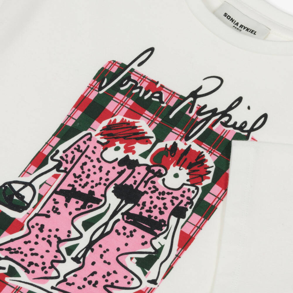Sonia Rykiel Paris-Girls White Cotton Graphic Print T-Shirt | Childrensalon Outlet