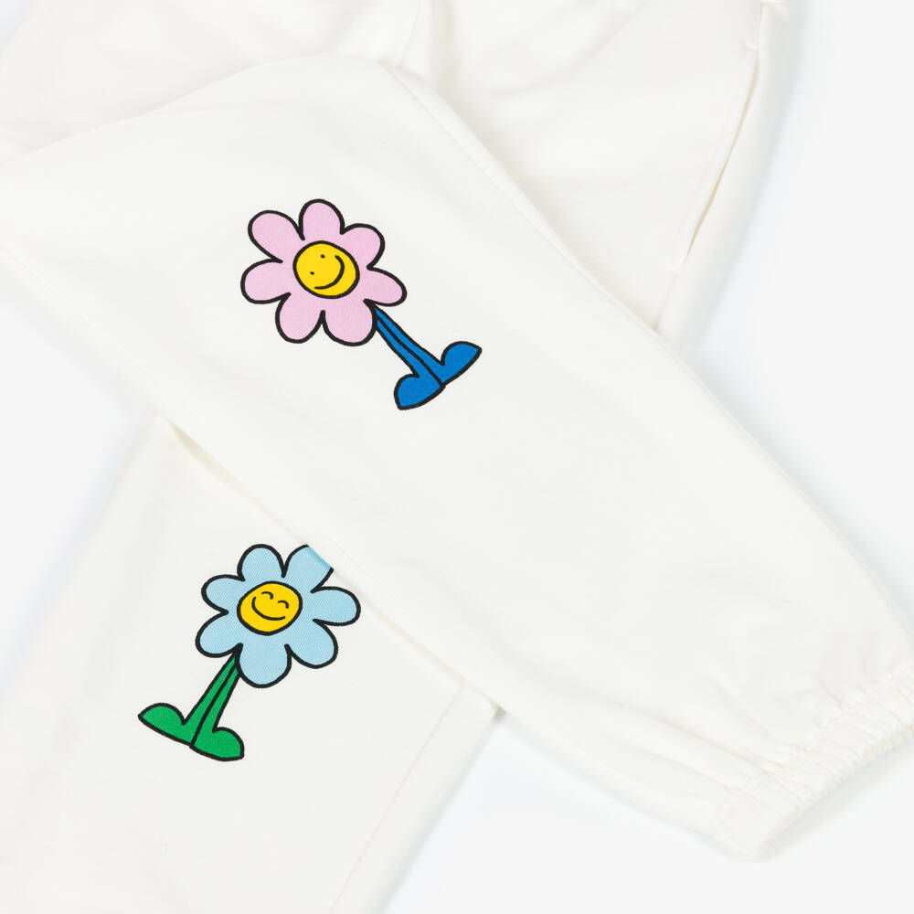 Stella McCartney Kids-Girls White Cotton Happy Flower Joggers | Childrensalon Outlet