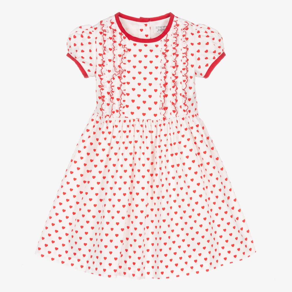 Rachel Riley-Girls White Cotton Heart Print Dress | Childrensalon Outlet