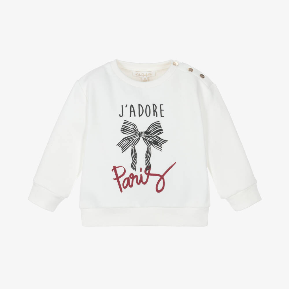 Lili Gaufrette-Girls White Cotton J'Adore Paris Sweatshirt | Childrensalon Outlet