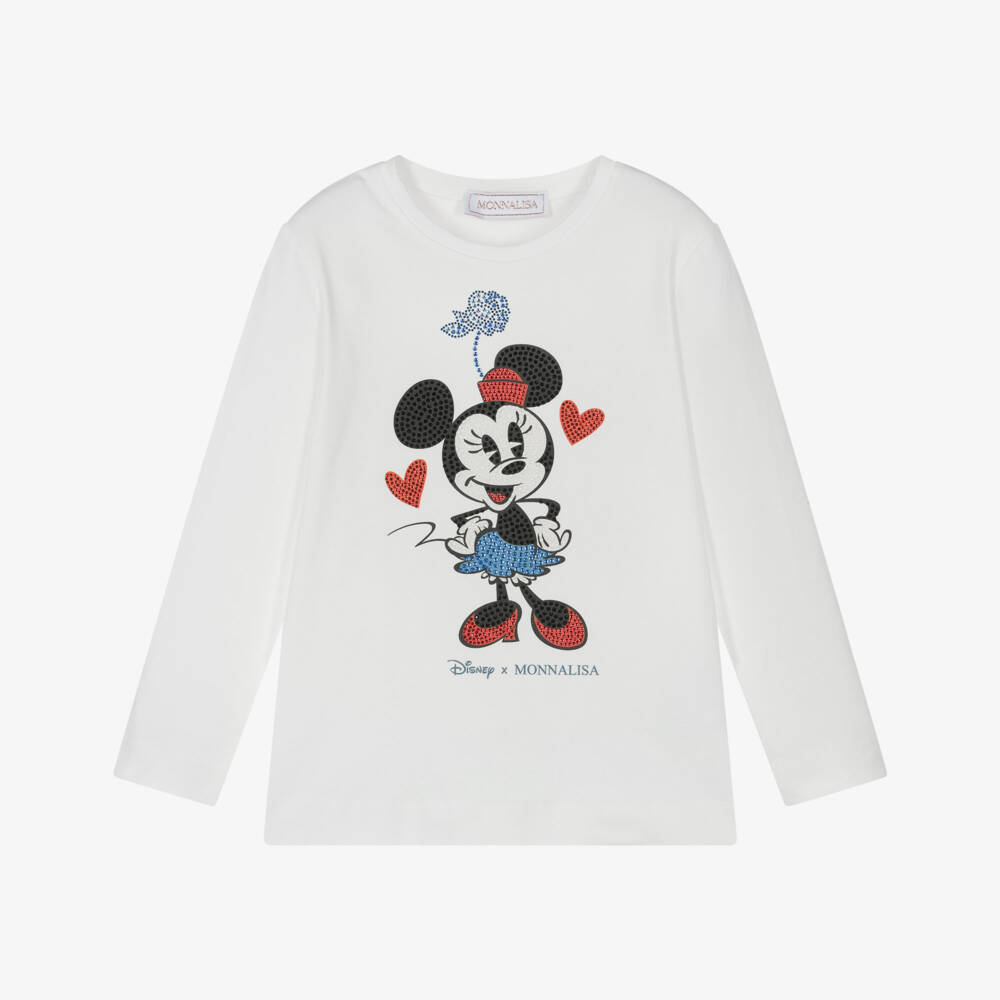 Monnalisa-Girls White Cotton Jersey Minnie Mouse Top | Childrensalon Outlet
