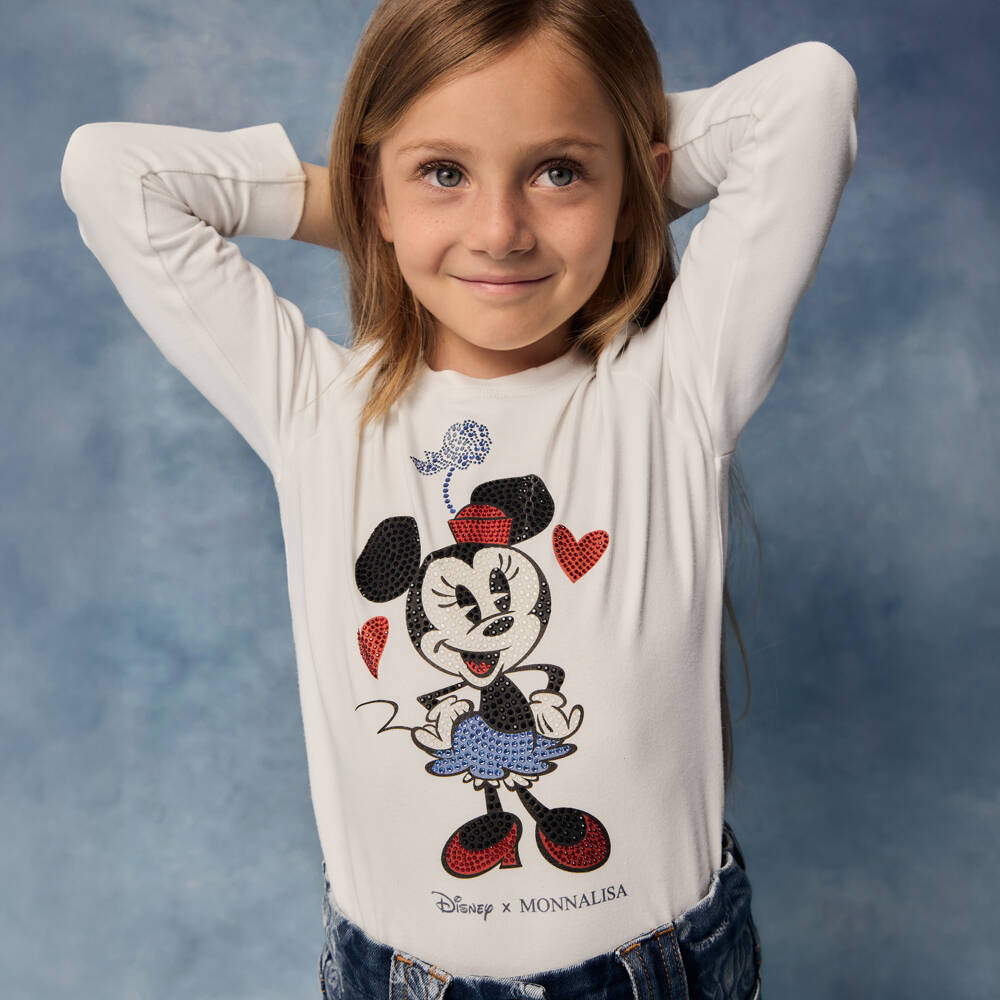 Monnalisa-Girls White Cotton Jersey Minnie Mouse Top | Childrensalon Outlet