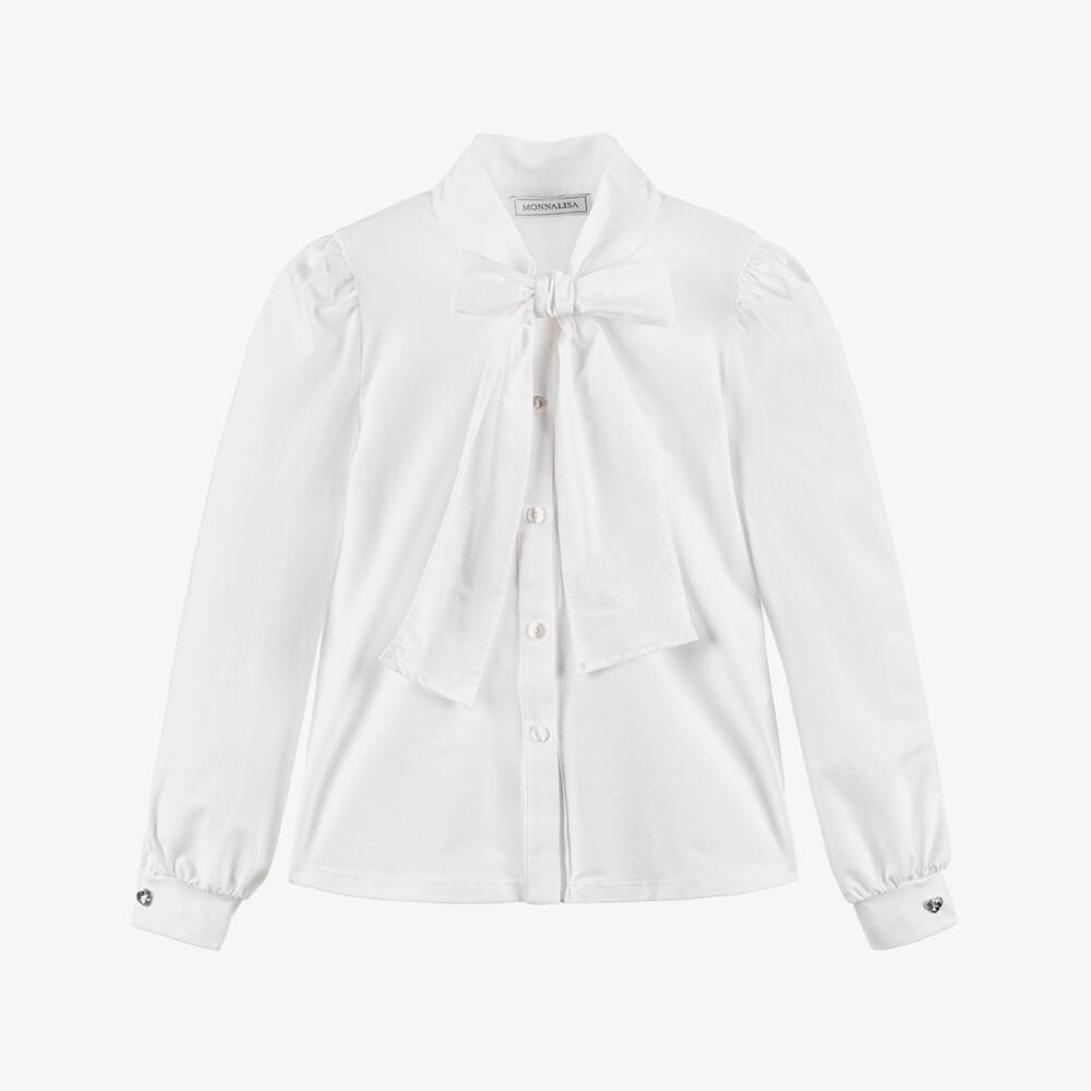 Monnalisa-بلوزة أنيقة بيضاء للبنات مع ربطة عنق | Childrensalon Outlet