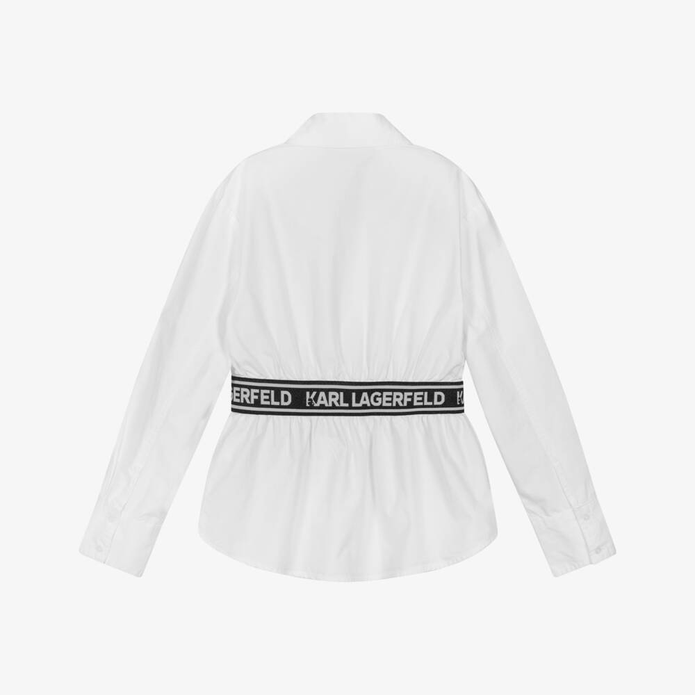KARL LAGERFELD KIDS-Girls White Cotton Logo Waist Shirt | Childrensalon Outlet