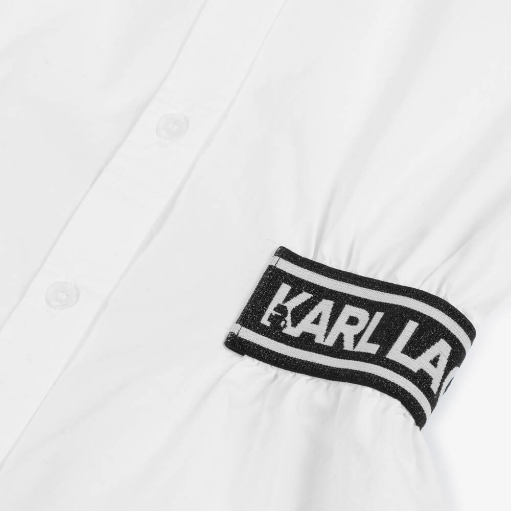 KARL LAGERFELD KIDS-Girls White Cotton Logo Waist Shirt | Childrensalon Outlet