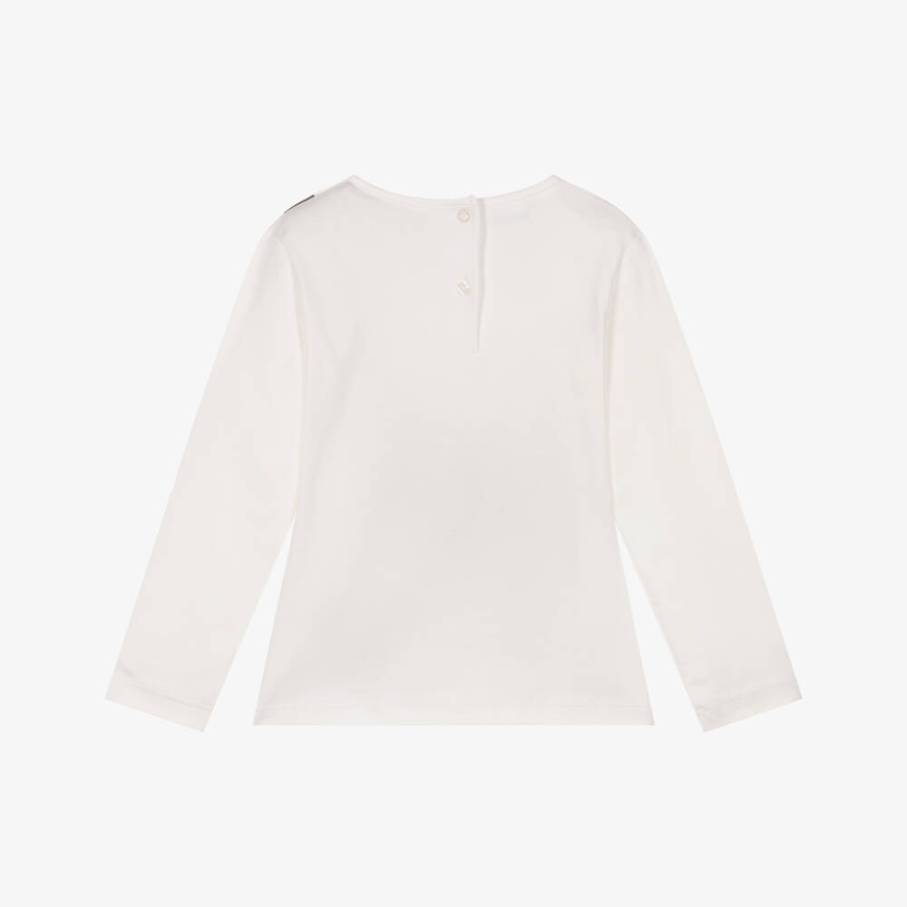iDO-Girls White Cotton Long Sleeve Top with Handbag Print | Childrensalon Outlet