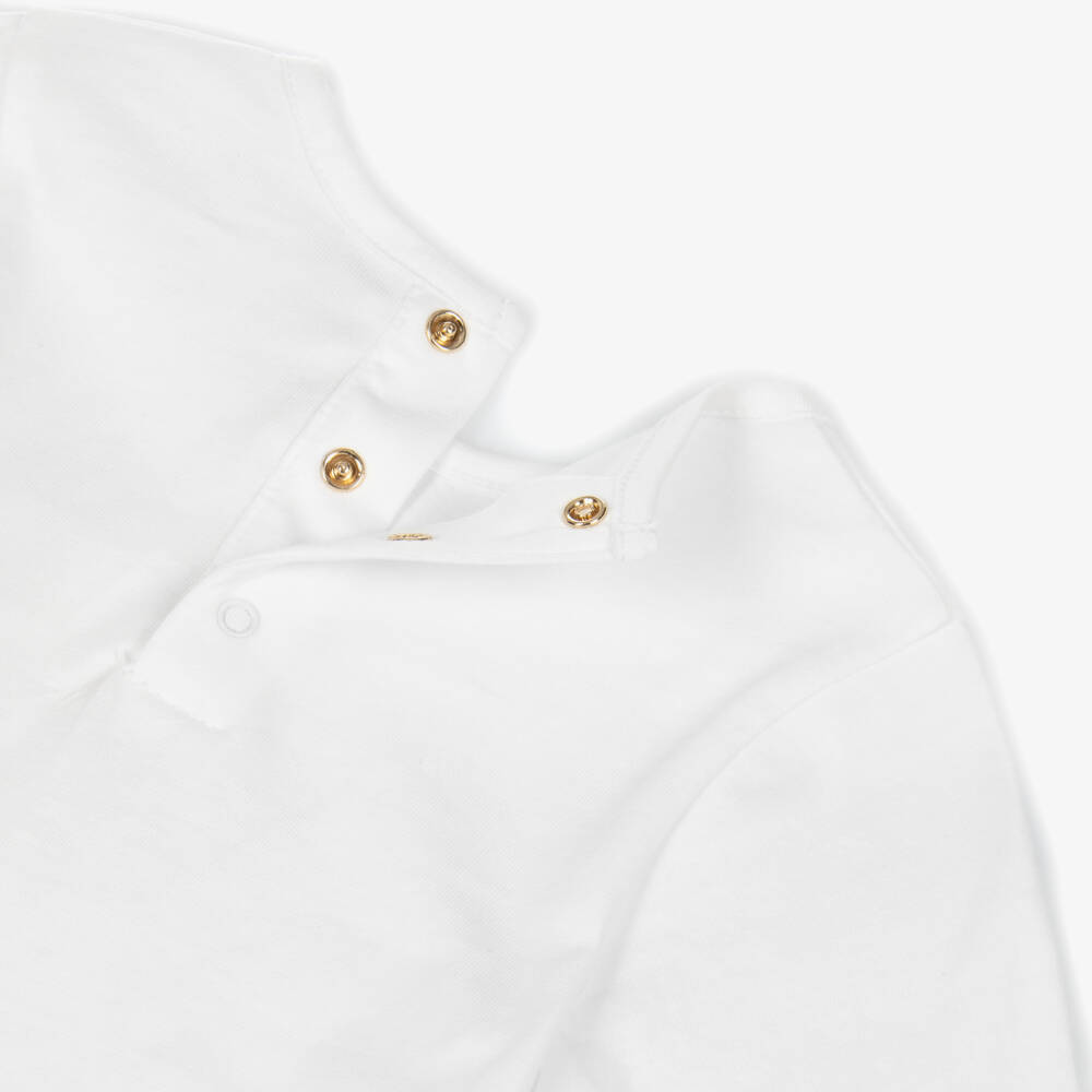 Chloé-Girls White Cotton Long-Sleeved Top with Gold Foil Logo | Childrensalon Outlet
