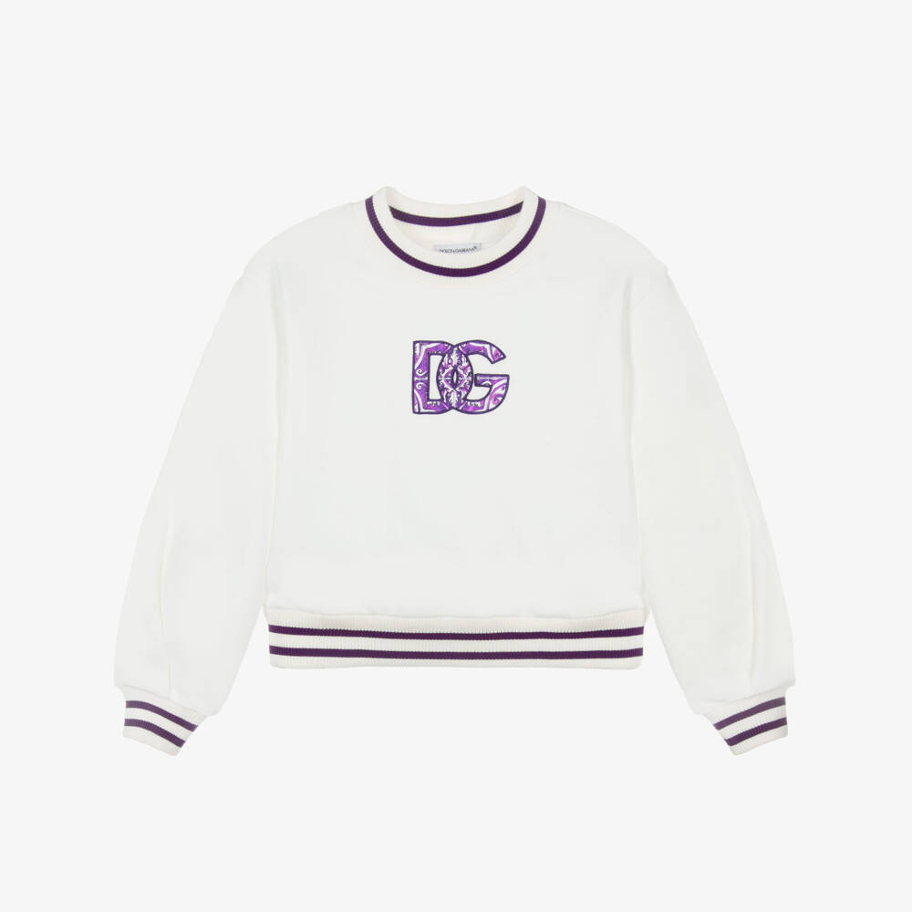 Dolce & Gabbana-Girls White Cotton Majolica Print Logo Sweatshirt | Childrensalon Outlet