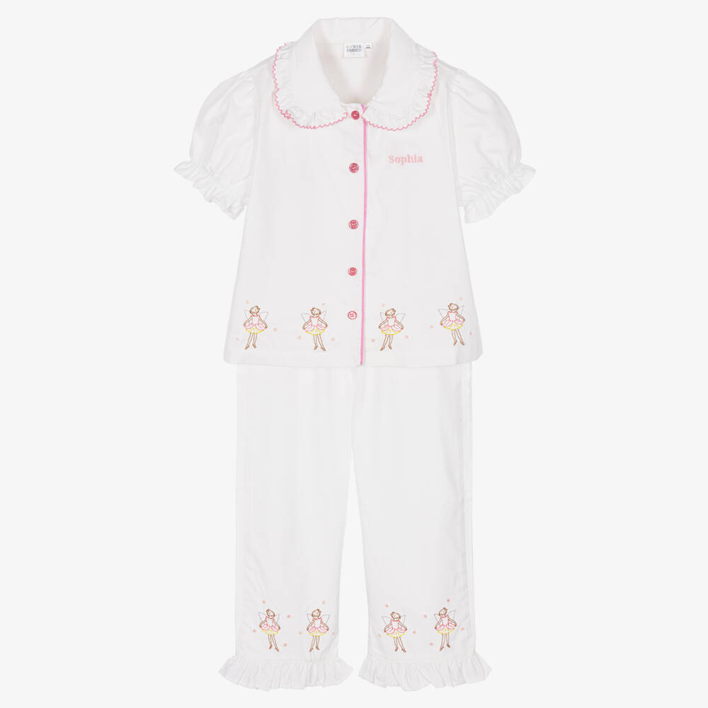 Flower Fairies™ by Childrensalon-Girls White Cotton Personalised Pyjamas | Childrensalon Outlet