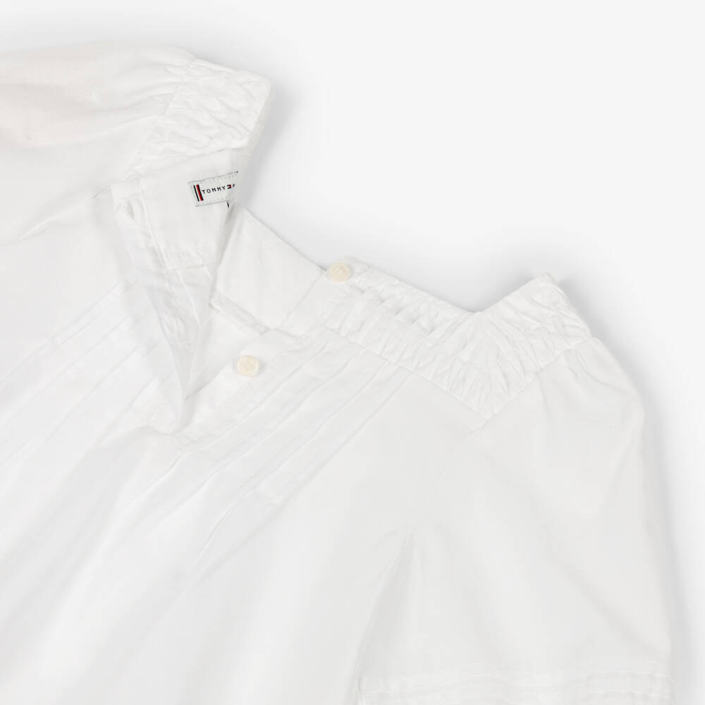 Tommy Hilfiger-Girls White Cotton Pintuck Blouse with Broderie Trims | Childrensalon Outlet