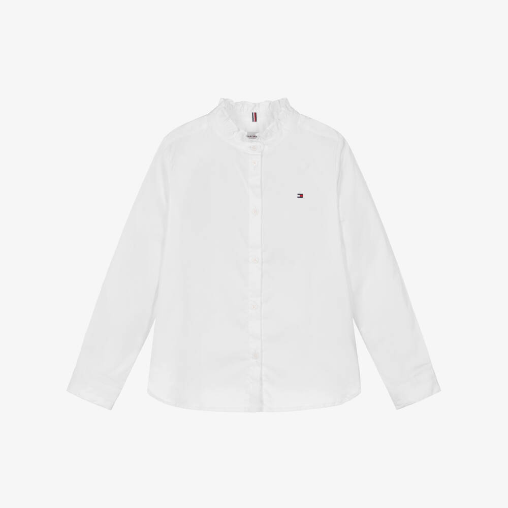Tommy Hilfiger-Girls White Cotton Ruffle Collar Blouse | Childrensalon Outlet