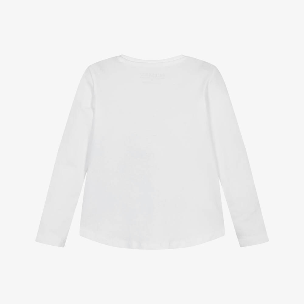 Guess-Girls White Cotton Sequin Logo Top | Childrensalon Outlet