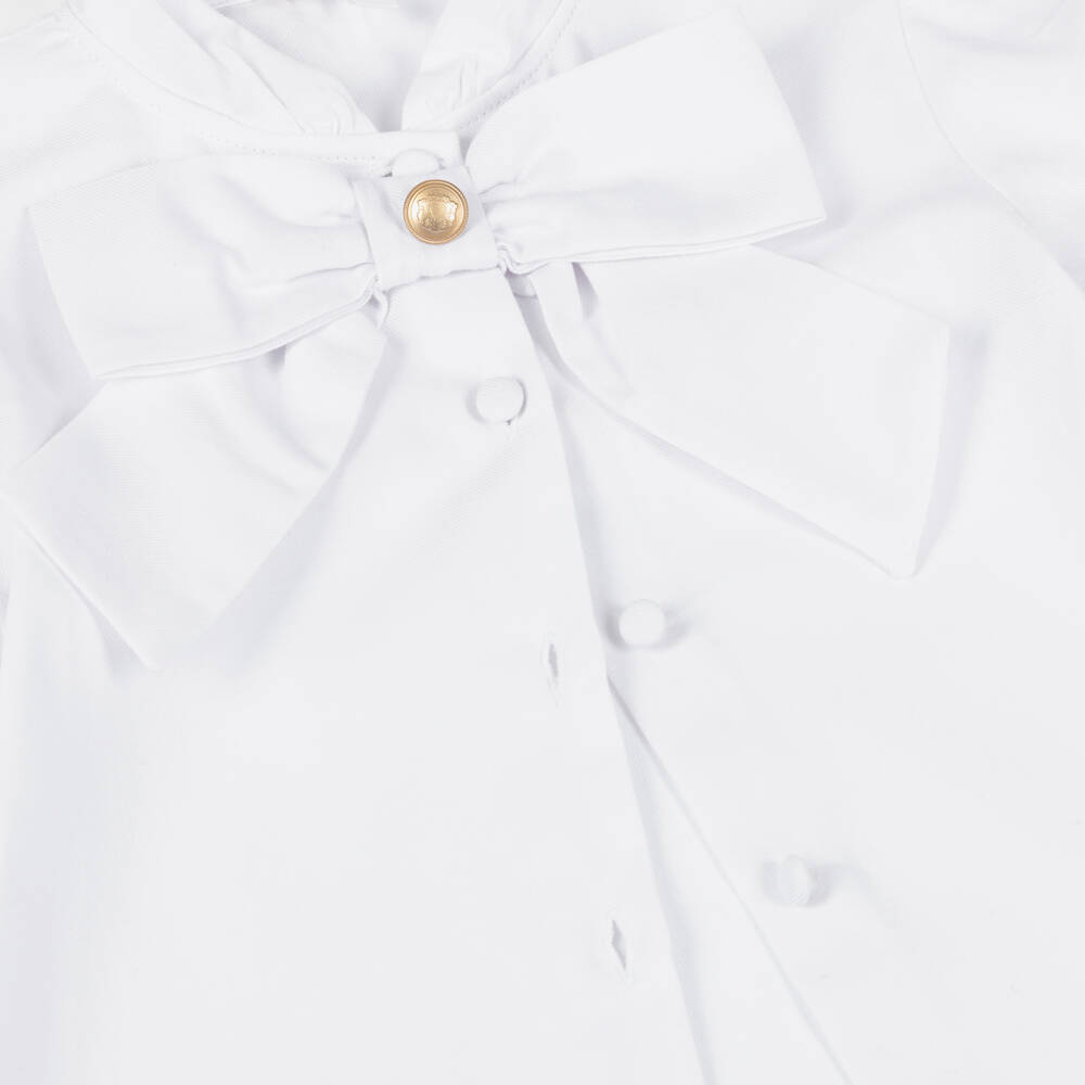 Patachou-Girls White Cotton Short Sleeve Blouse with Bow | Childrensalon Outlet