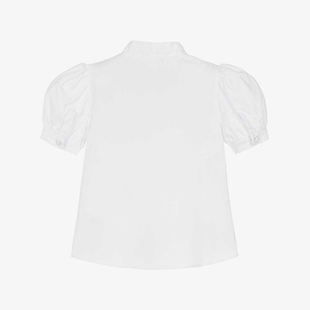 Patachou-Girls White Cotton Short Sleeve Blouse with Bow | Childrensalon Outlet