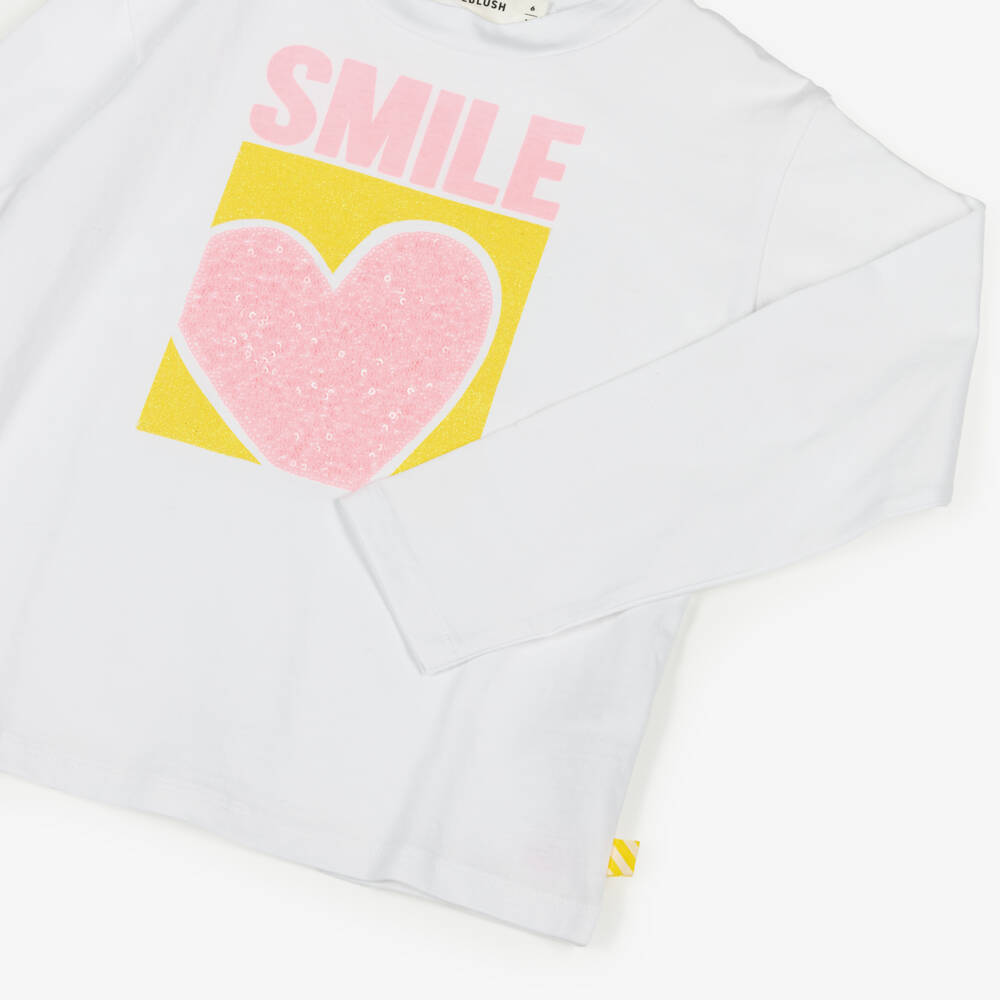 Billieblush-Girls White Cotton Smile Top with Sequinned Heart | Childrensalon Outlet