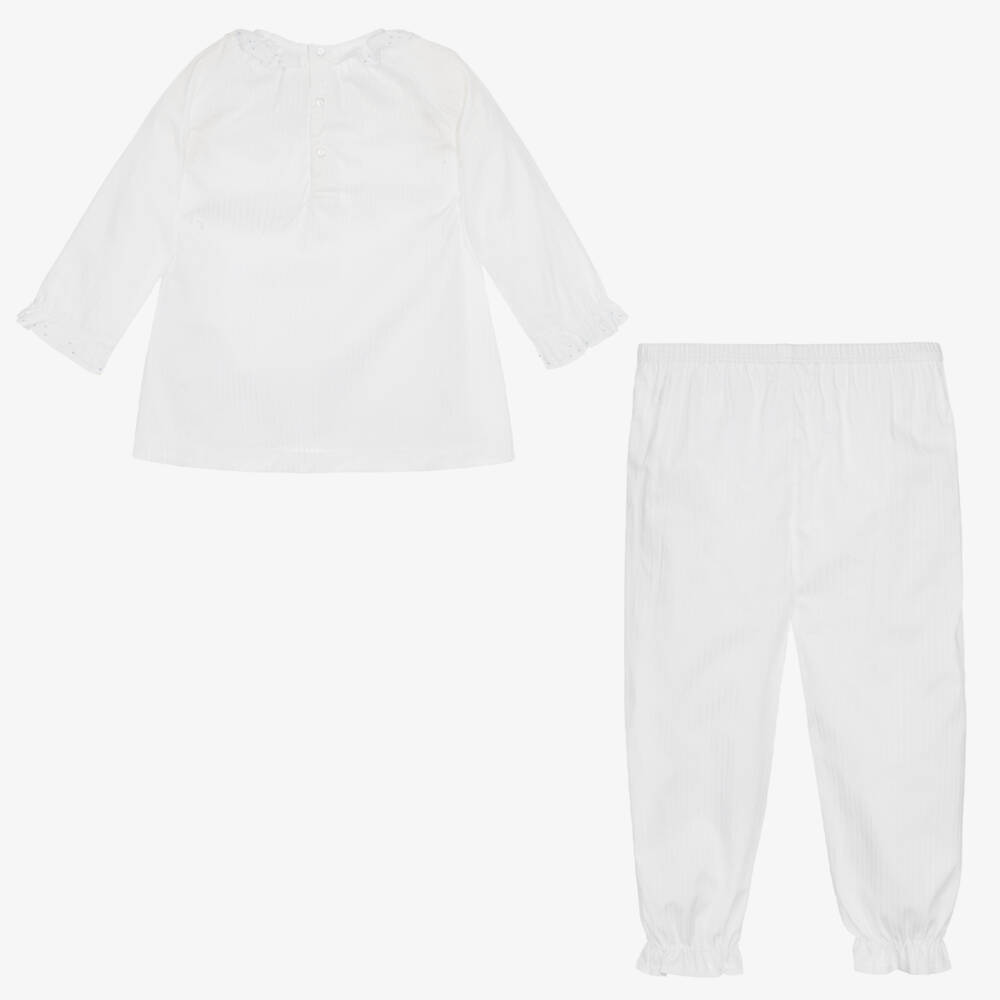 Mini-la-Mode-Girls White Cotton Smocked Pyjamas | Childrensalon Outlet