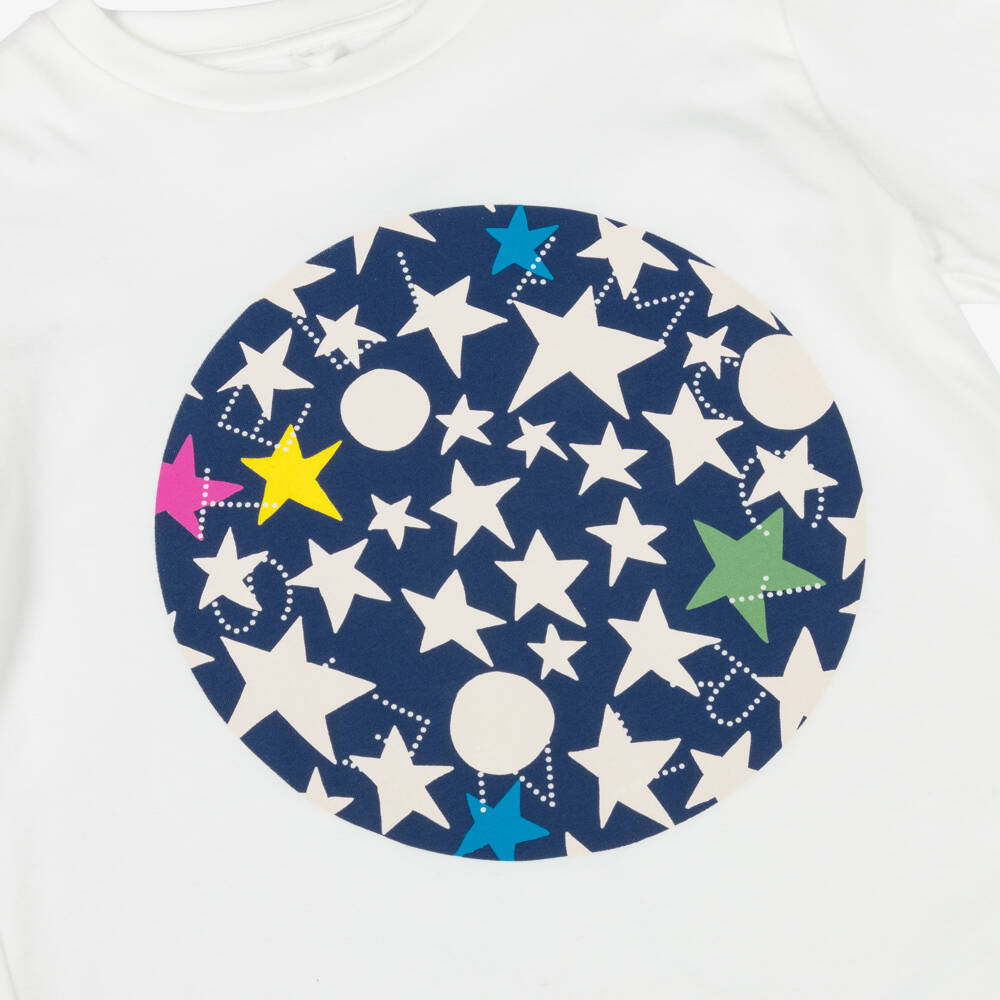 Stella McCartney Kids-Girls White Cotton T-Shirt with Blue Star Print | Childrensalon Outlet