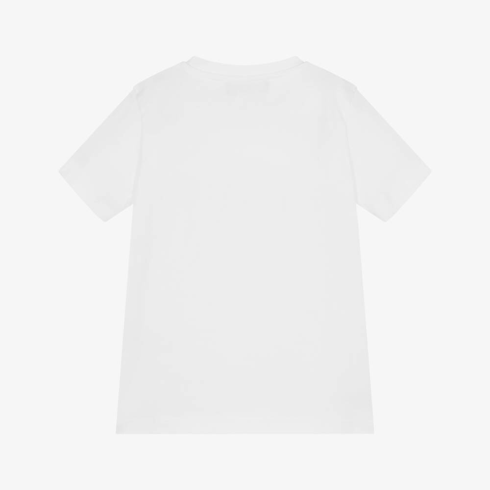 Versace-Girls White Cotton T-Shirt with Glittery Milano Logo | Childrensalon Outlet