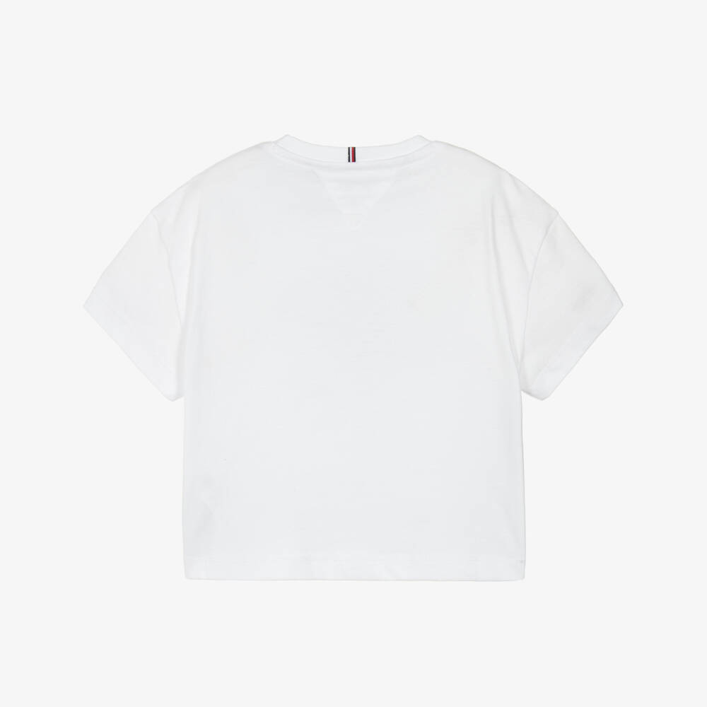 Tommy Hilfiger-Girls White Cotton T-Shirt with New York Logo | Childrensalon Outlet