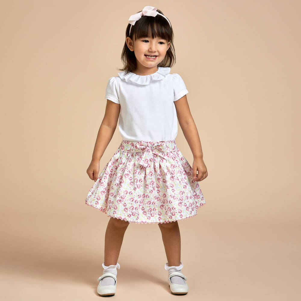 Beatrice & George-Girls White Cotton T-Shirt With Ruffle Collar | Childrensalon Outlet