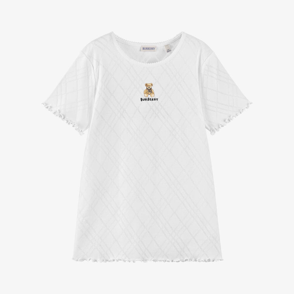 Burberry-Girls White Cotton Thomas Bear T-Shirt | Childrensalon Outlet