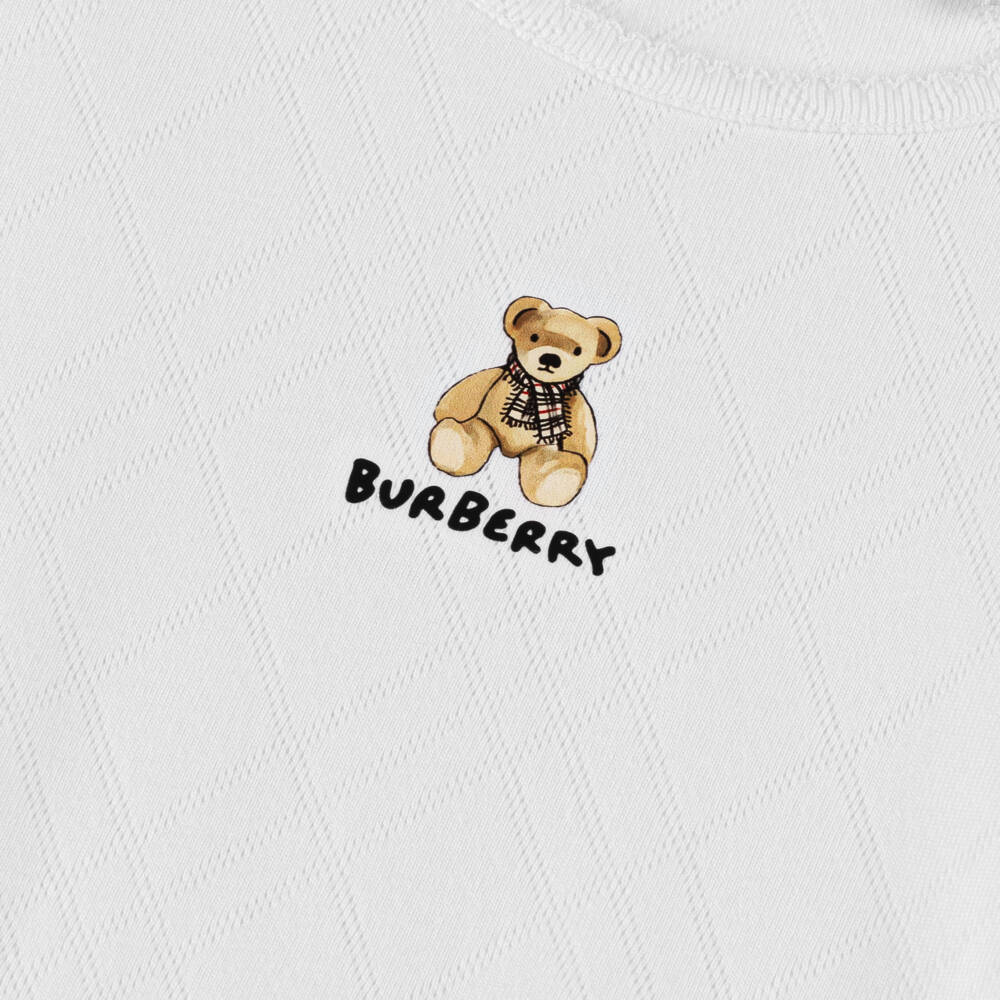 Burberry-Girls White Cotton Thomas Bear T-Shirt | Childrensalon Outlet