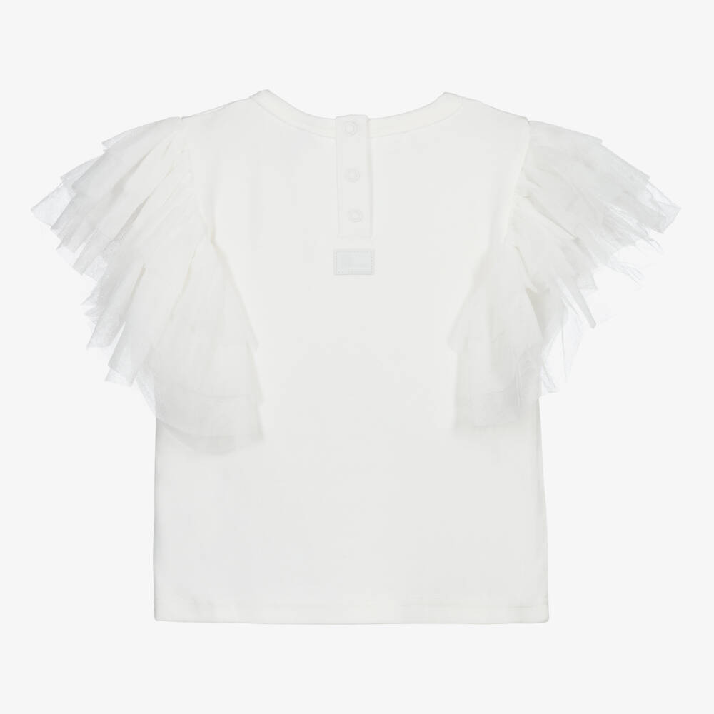 The Tiny Universe-Girls White Cotton & Tulle Top | Childrensalon Outlet