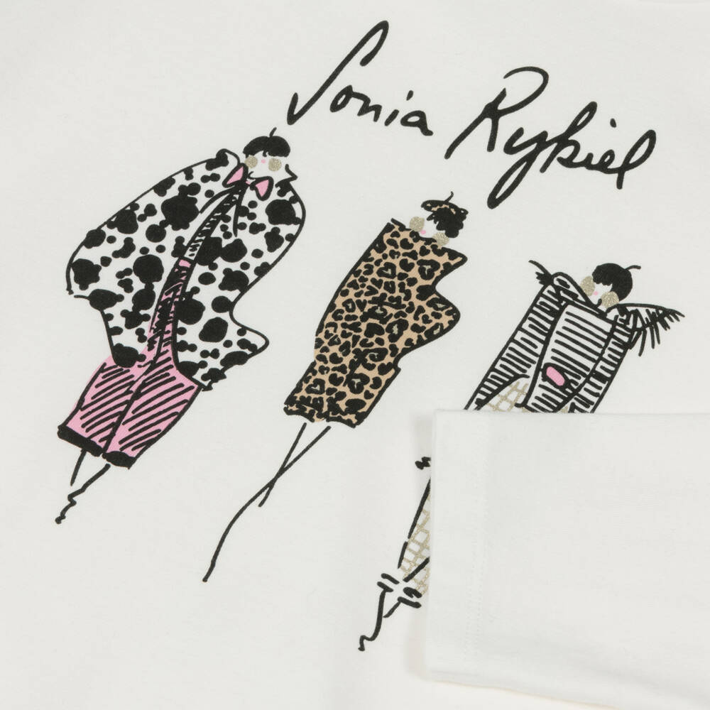Sonia Rykiel Paris-Girls White Cotton Vintage Print Top | Childrensalon Outlet