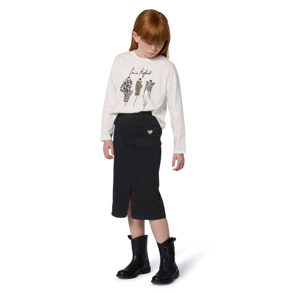 Sonia Rykiel Paris-Girls White Cotton Vintage Print Top | Childrensalon Outlet