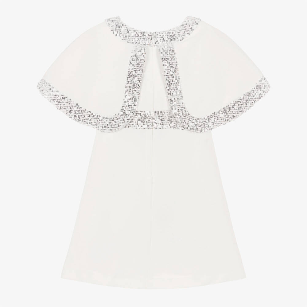 Patachou-Girls White Crêpe Jersey Sequin Trim Cape Dress | Childrensalon Outlet