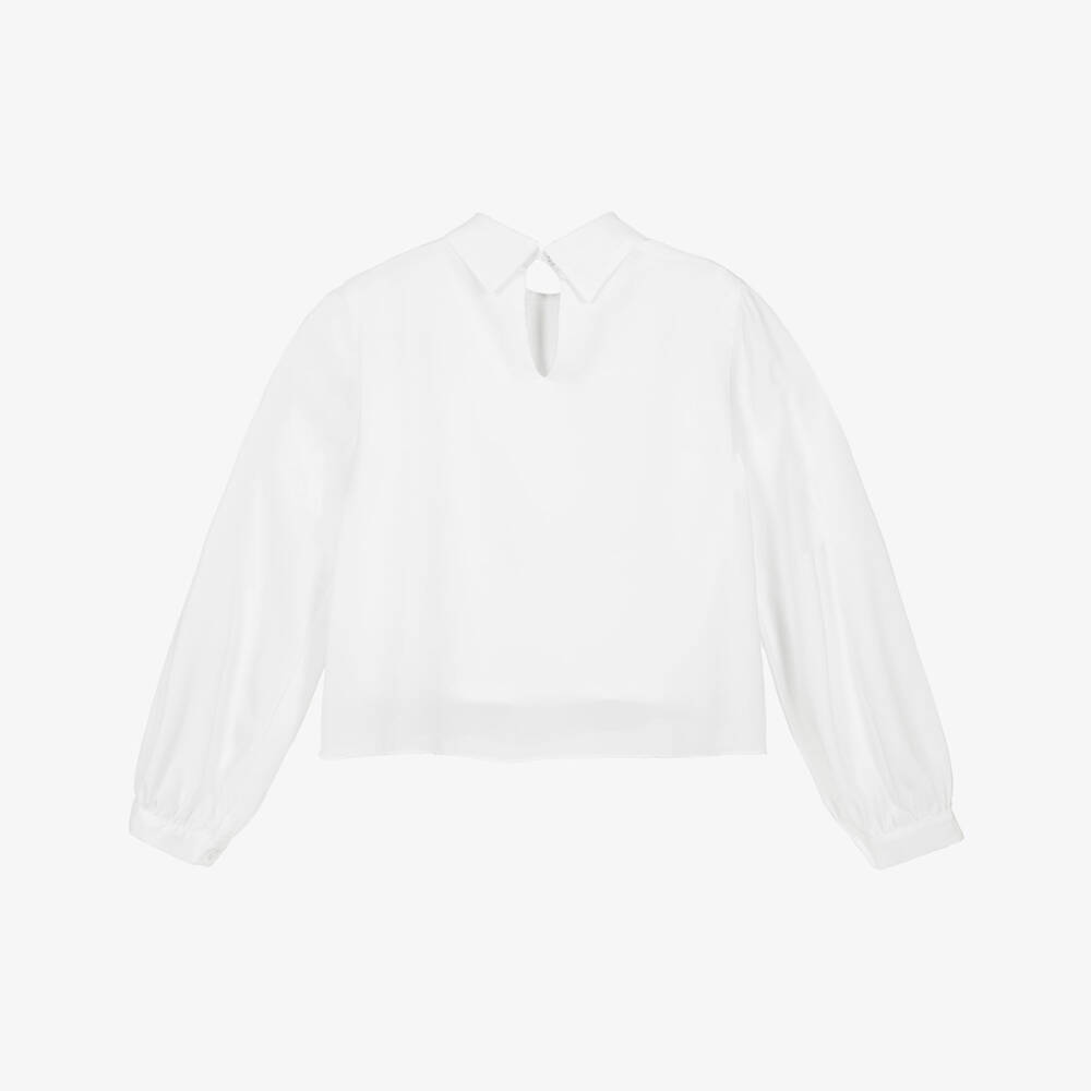Elsy-Girls White Crêpe Chiffon Collared Blouse | Childrensalon Outlet