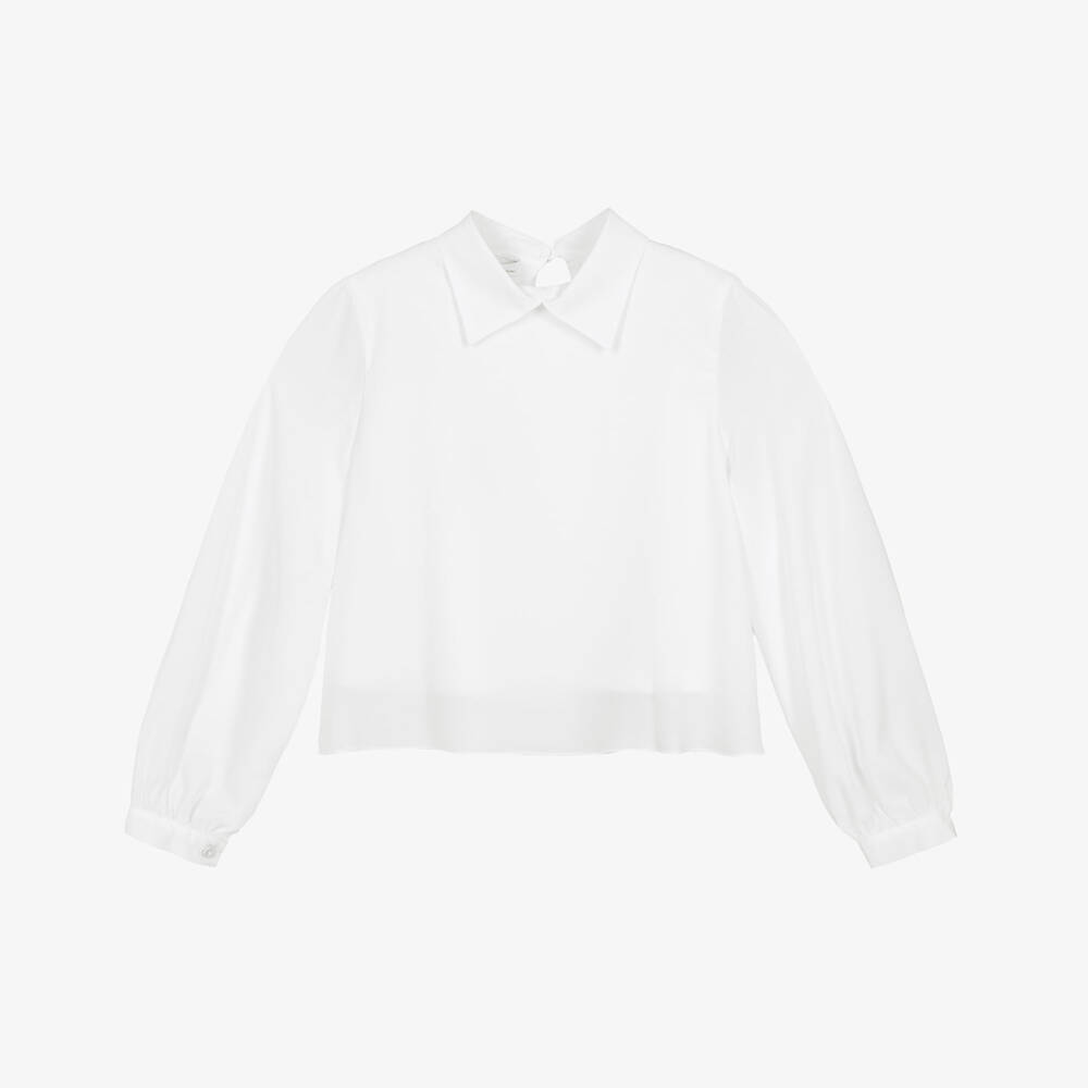 Elsy-Girls White Crêpe Chiffon Collared Blouse | Childrensalon Outlet