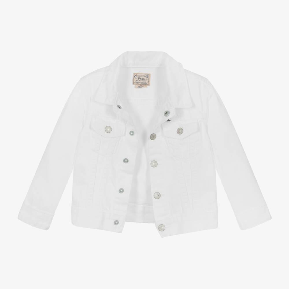 Ralph Lauren-Girls White Denim Patch Pocket Jacket | Childrensalon Outlet