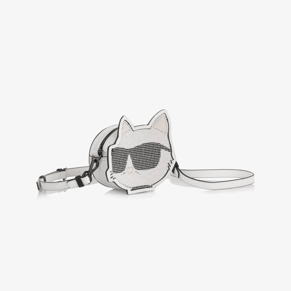 KARL LAGERFELD KIDS-Girls White Diamanté Embellished Choupette Bag (14cm) | Childrensalon Outlet